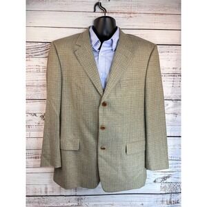 Jos A Bank Silk Wool Tweed Signature Blazer 44R Taupe Plaid Sport Coat Luxe NWT